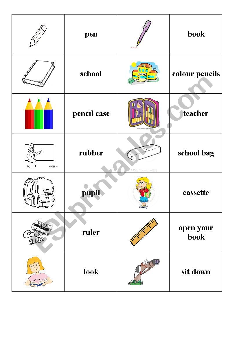 English worksheets: School things domino