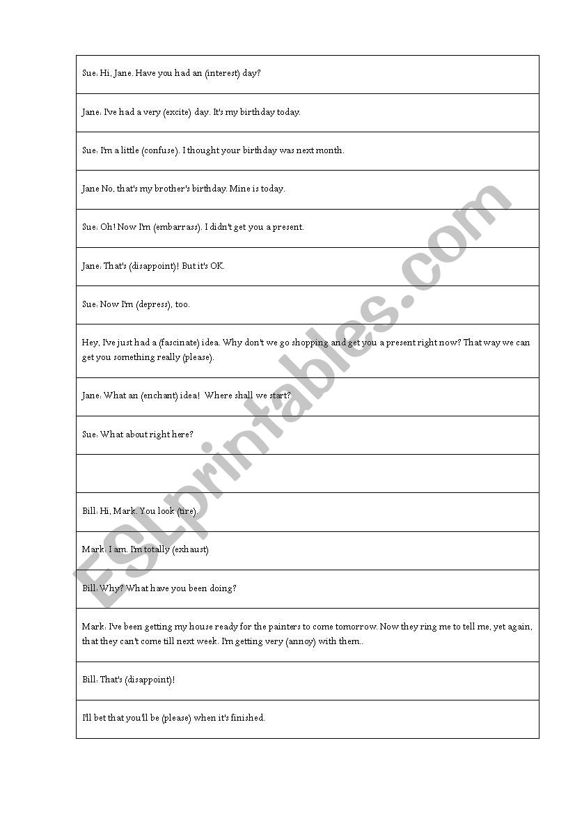 Dialogues With ed And ing Endings ESL Worksheet By Rootvole