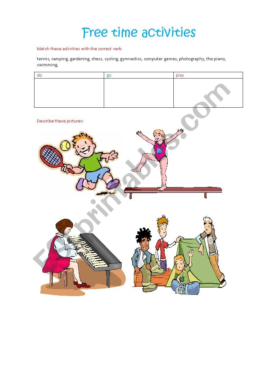 Free time activities worksheet