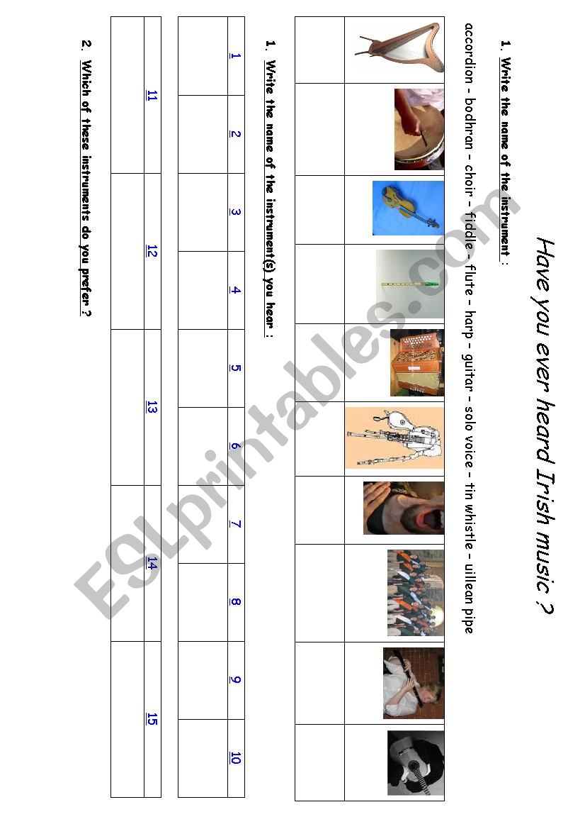 Irish Trad Music worksheet