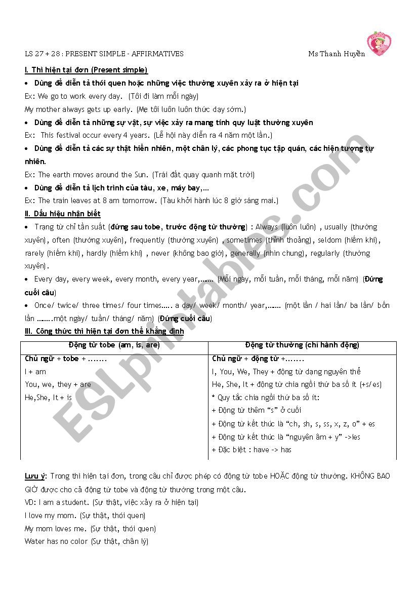 Present simple affirmative worksheet