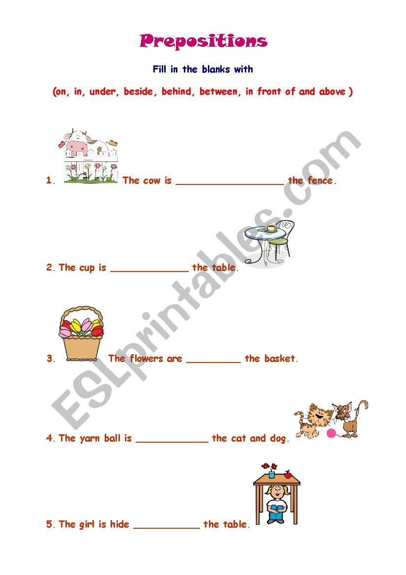 Prepositions worksheet