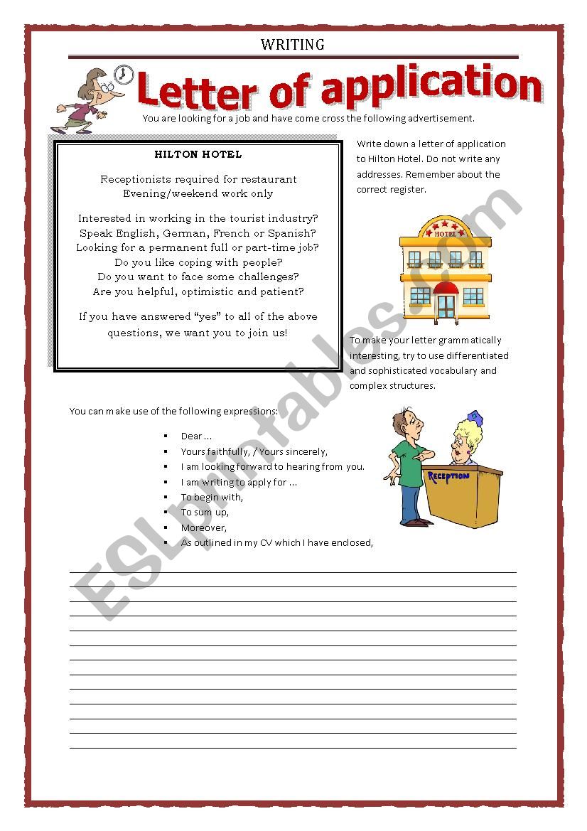 WRITING LETTER Of APPLICATION ESL Worksheet By Keyeyti