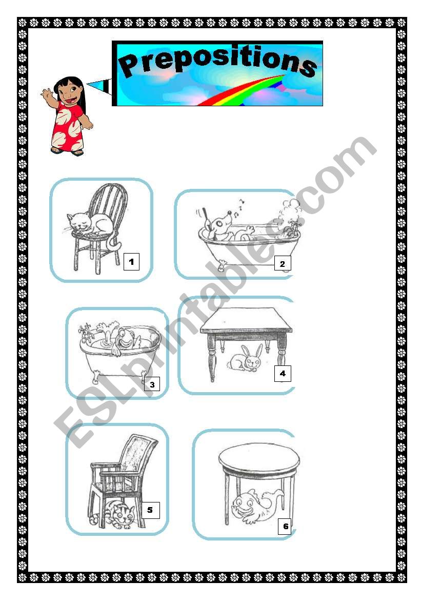 Prepositions and colours worksheet