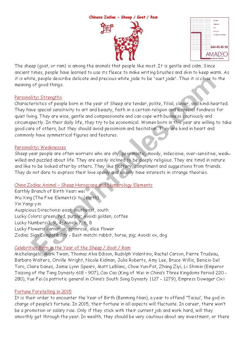 chinese zodiac - ESL worksheet by islamad