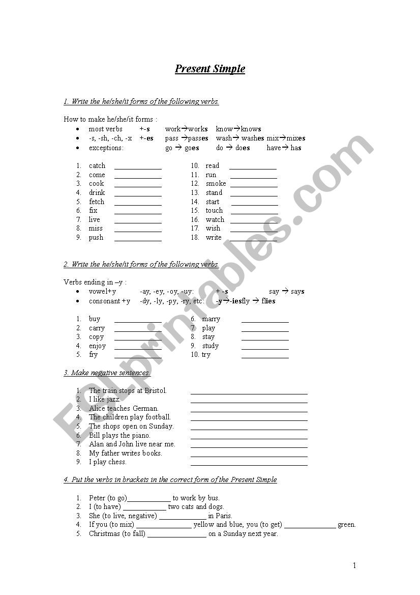 Present Simple worksheet worksheet