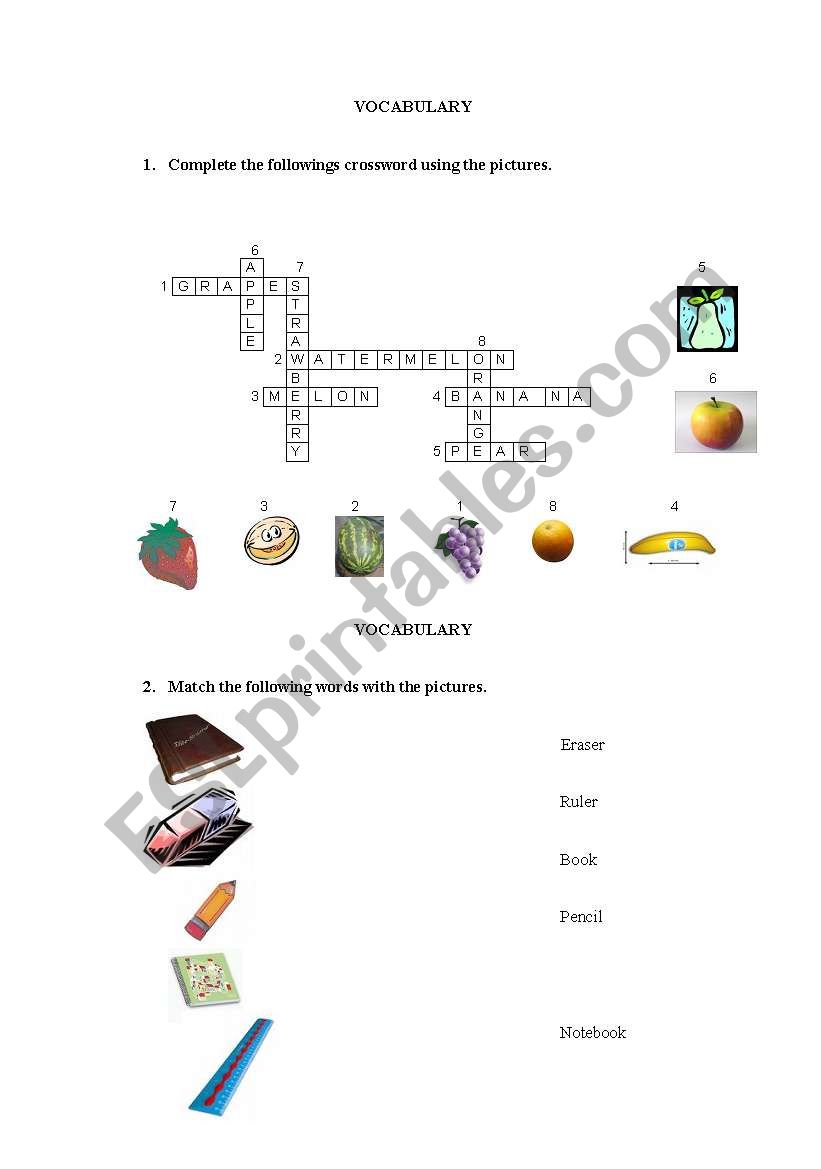 FRUITS worksheet