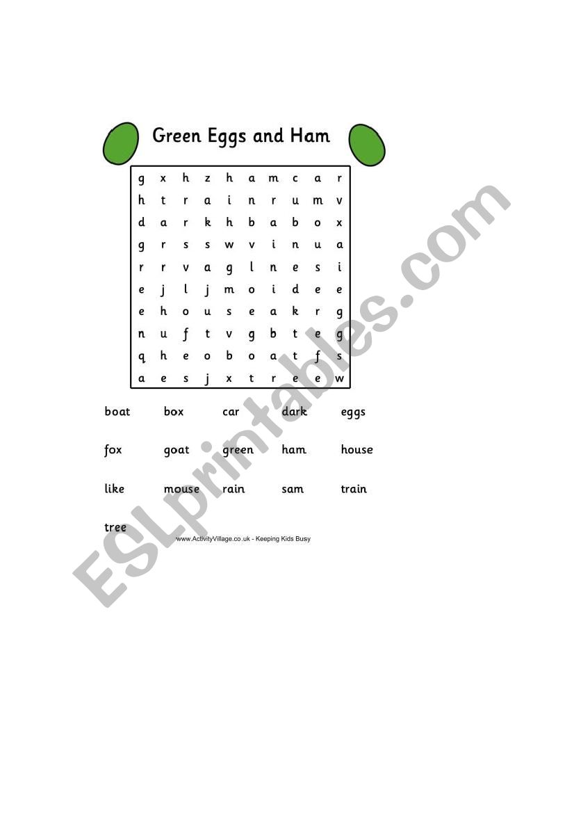 green eggs and ham worksheet