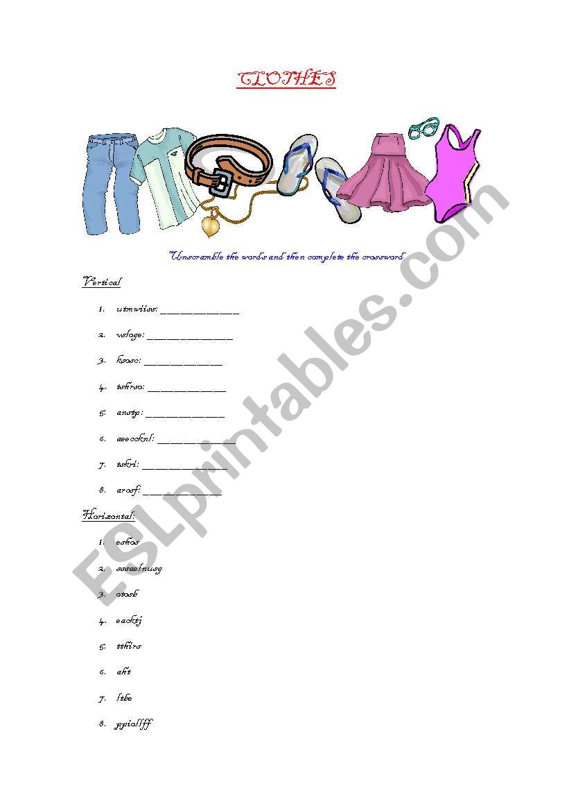 Clothes worksheet