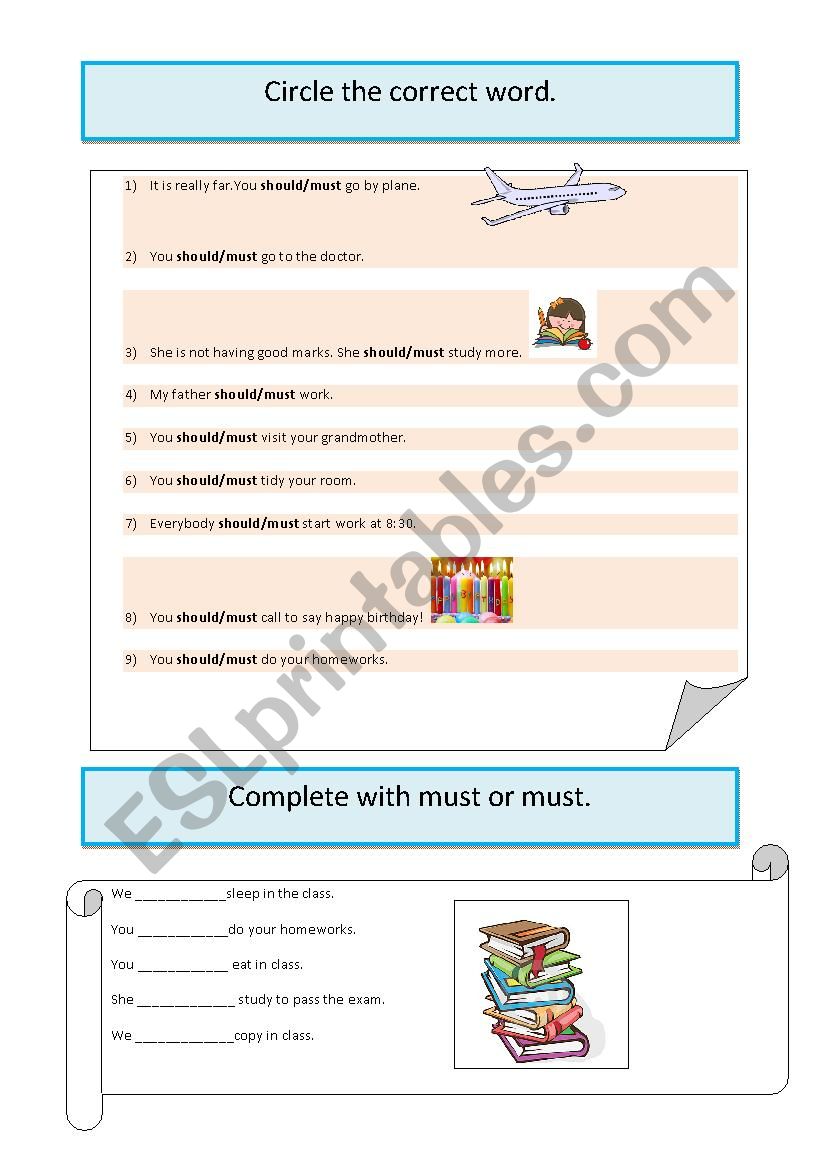 should and must worksheet