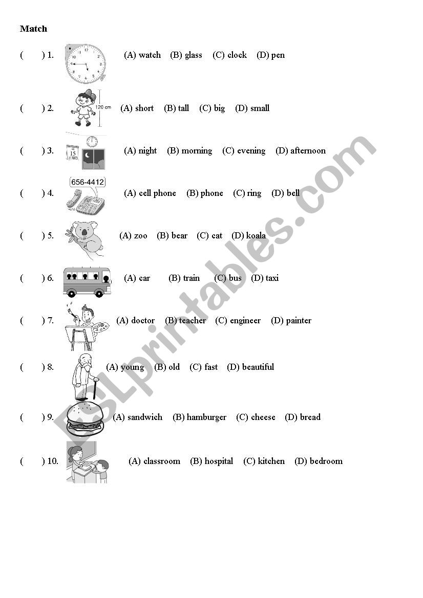 vocabulary match worksheet