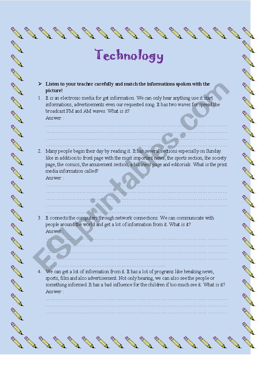 TECNOLOGY worksheet