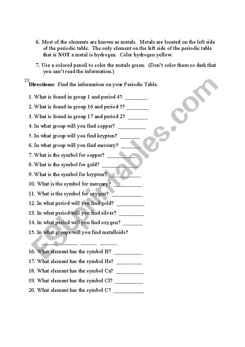 introduction to the periodic table esl worksheet by zoltanilles