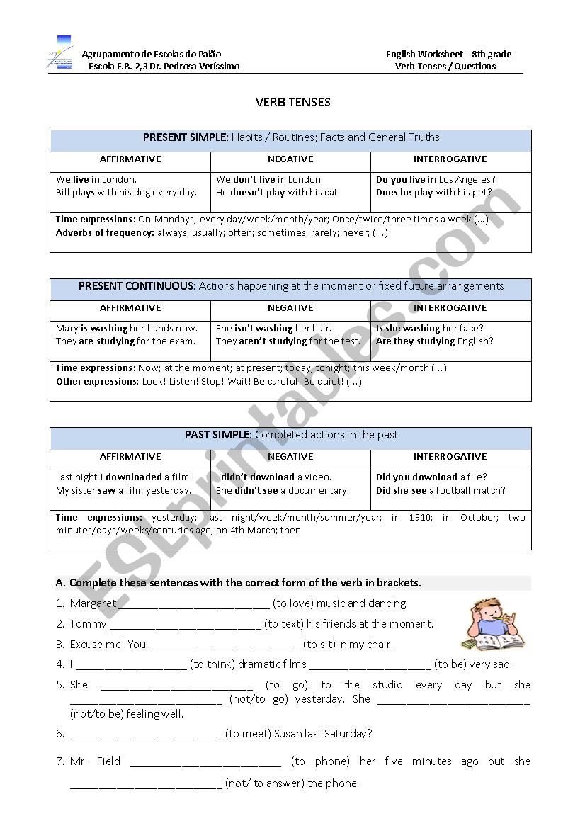 Verb Tenses (Present Simple/Present Continous/Past Simple