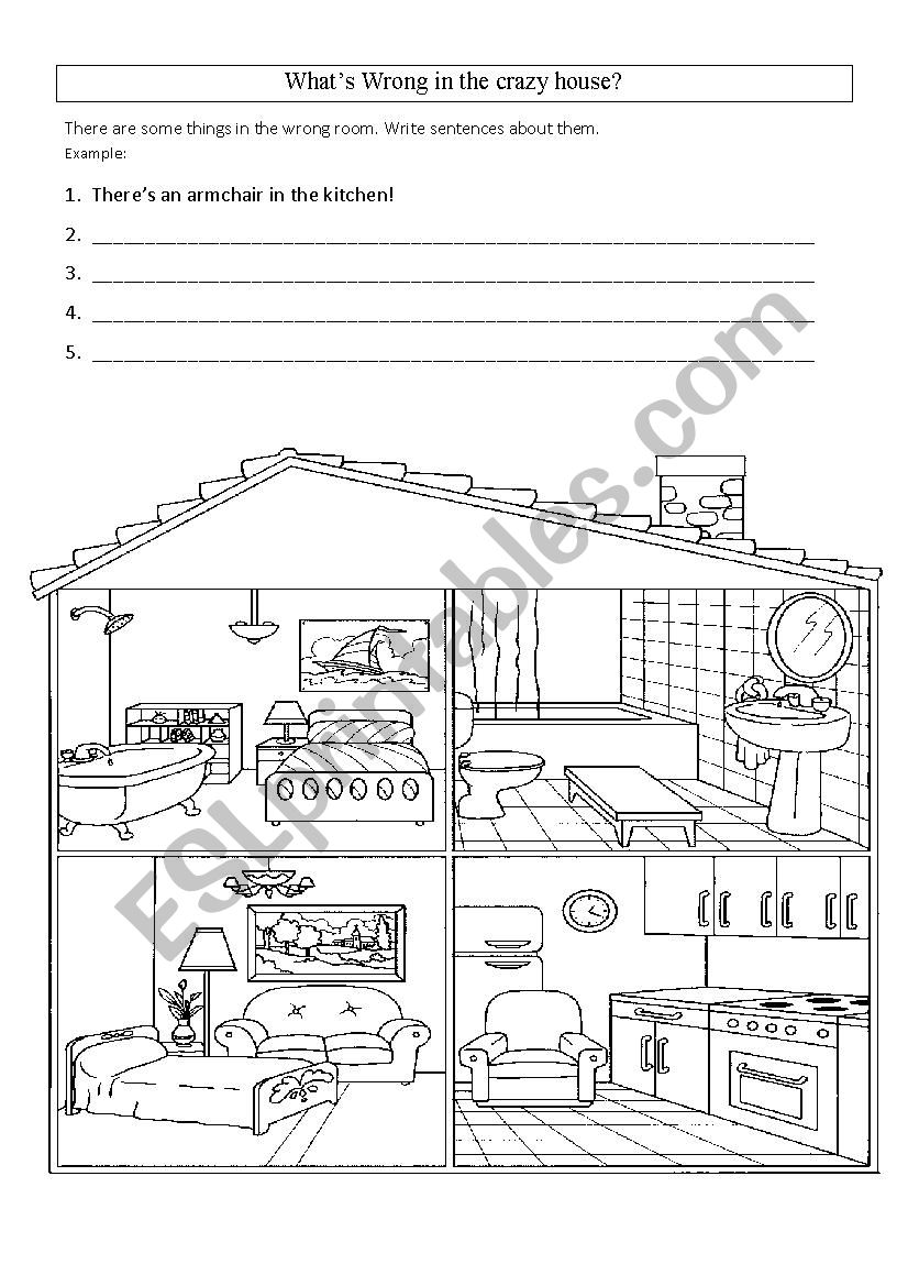 What´s wrong in the crazy house? - ESL worksheet by goldschmidtandrea