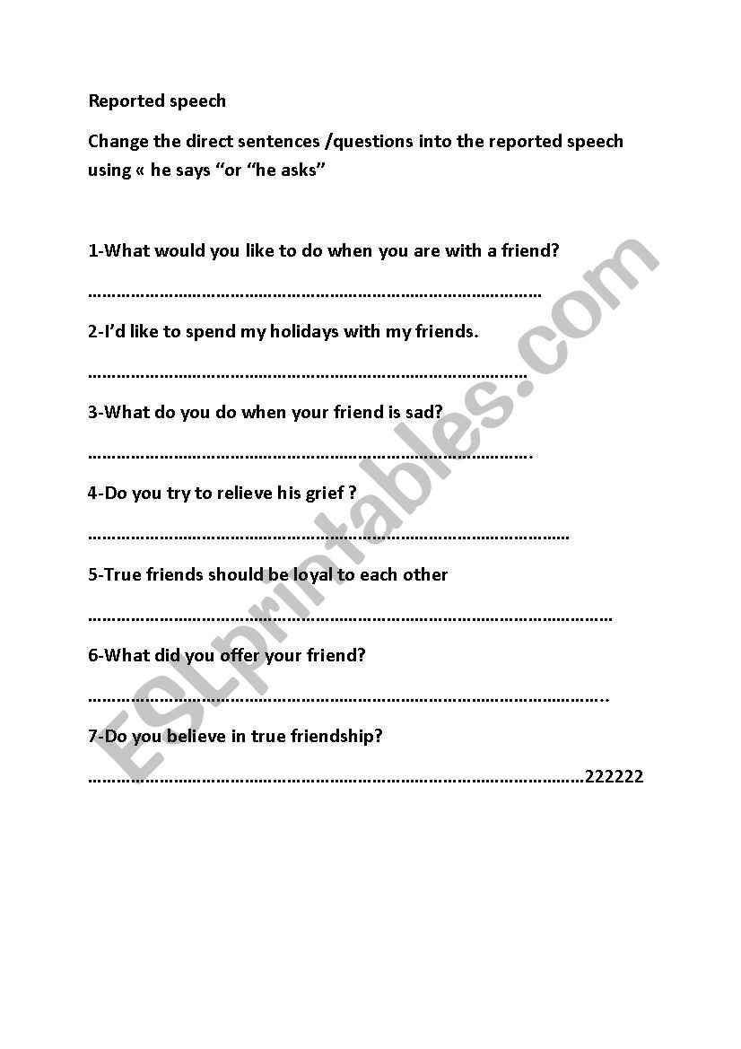reported speech exercises pdf present simple