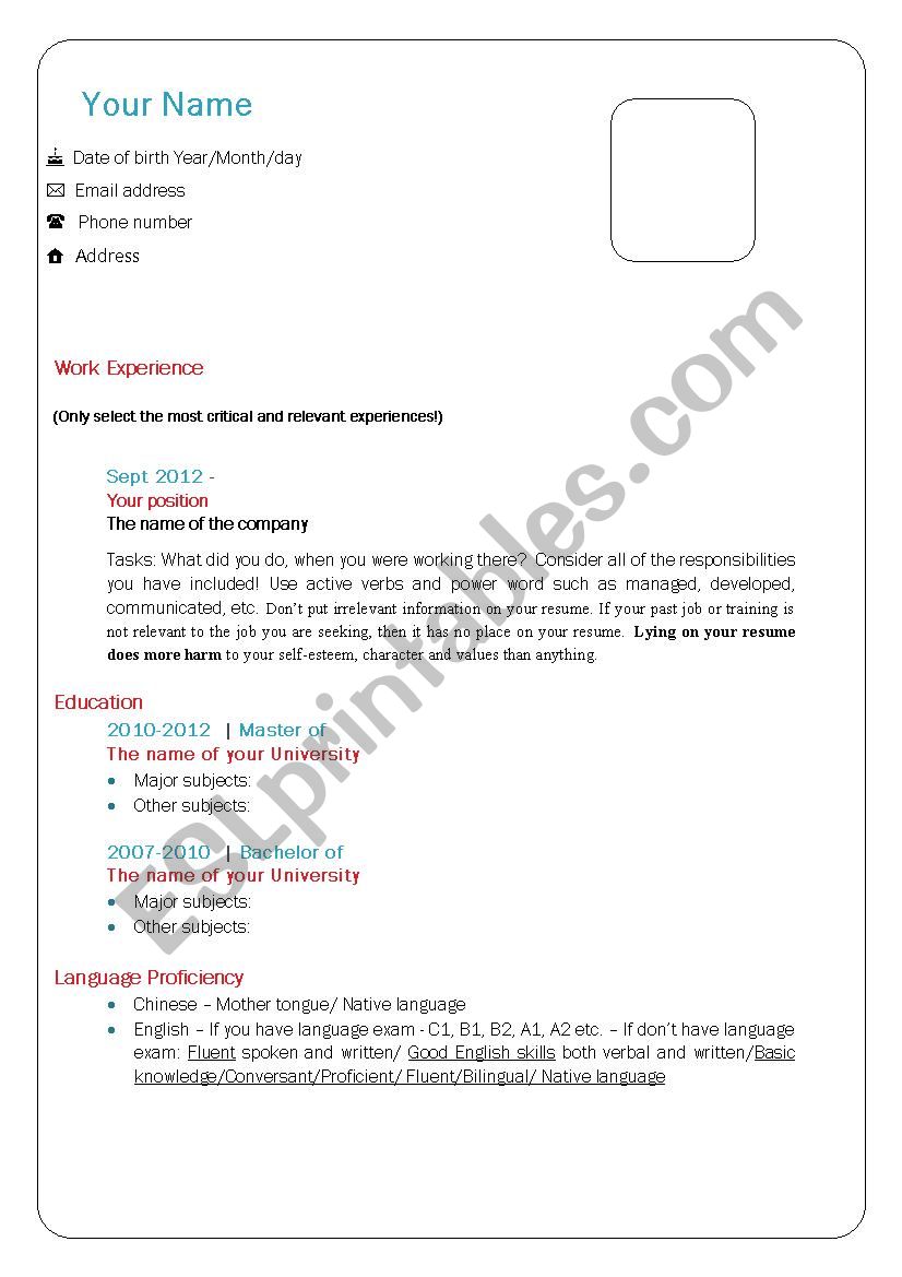  How To Write A CV In English ESL Worksheet By Doral1202