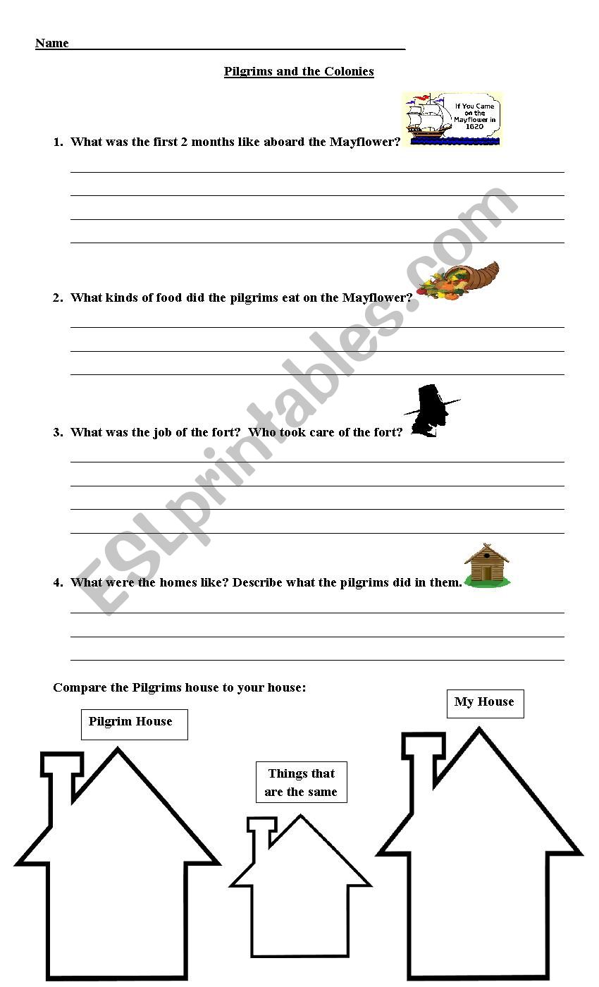 Pilgrims and Colonies worksheet