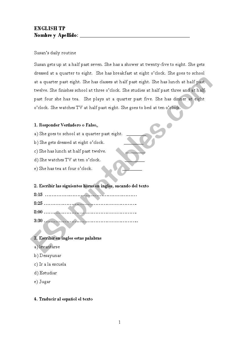 Daily Routines worksheet