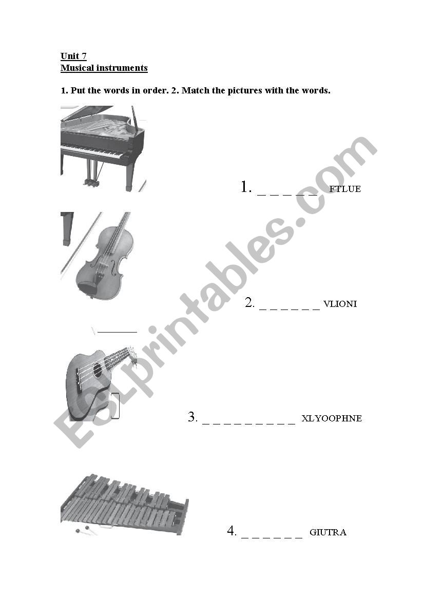 musical instruments quiz printable