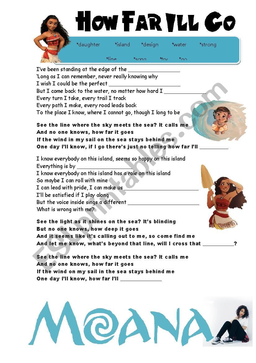 How Far I ll Go ESL worksheet by Johnny the great