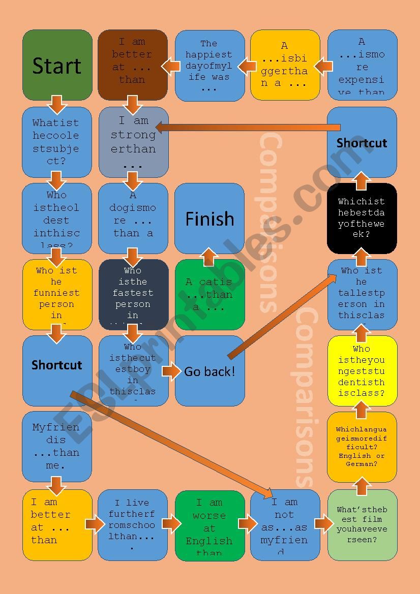 Comparisons board game worksheet