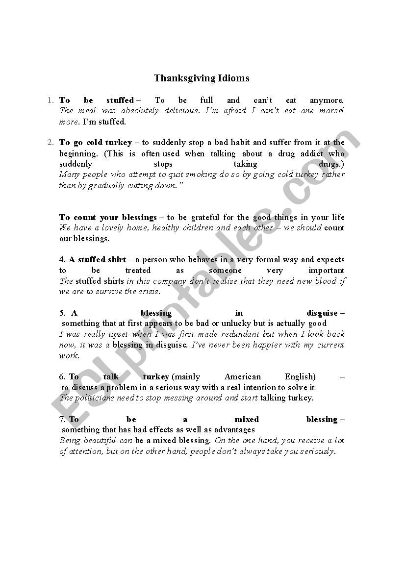 Thanksgiving Idioms worksheet