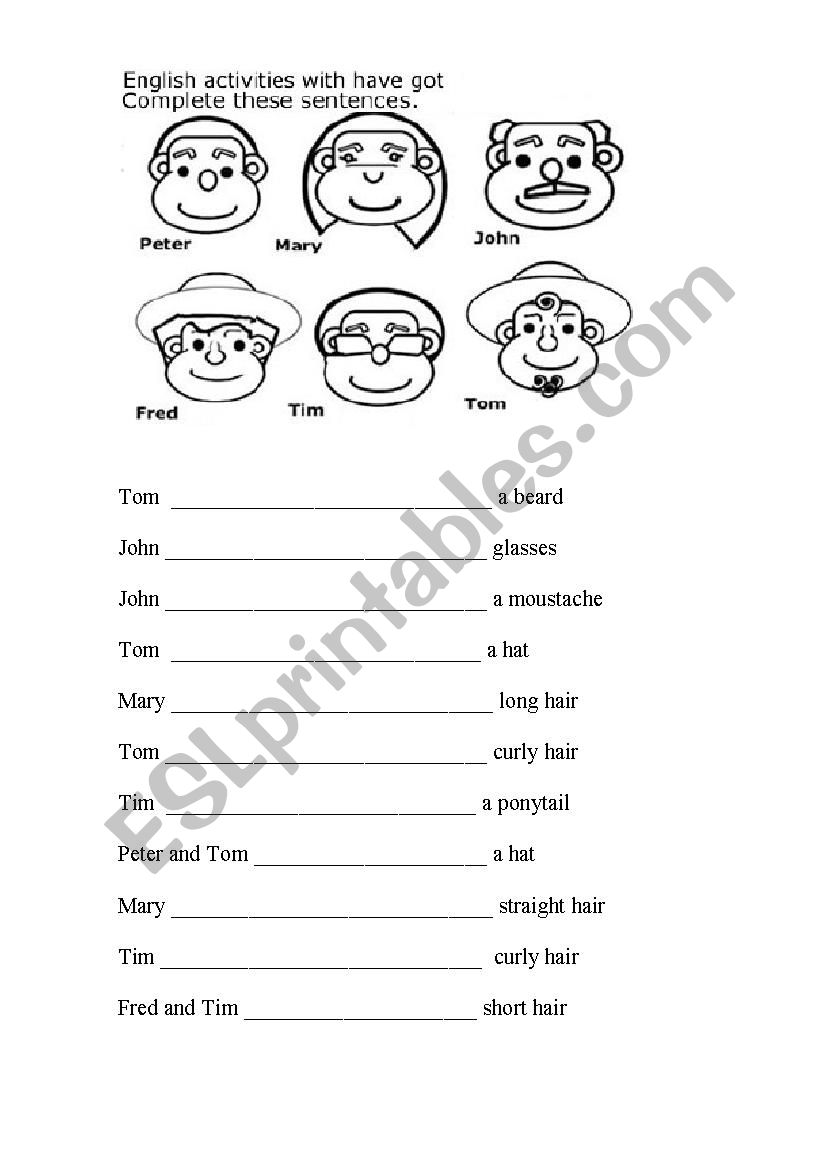 description people worksheet