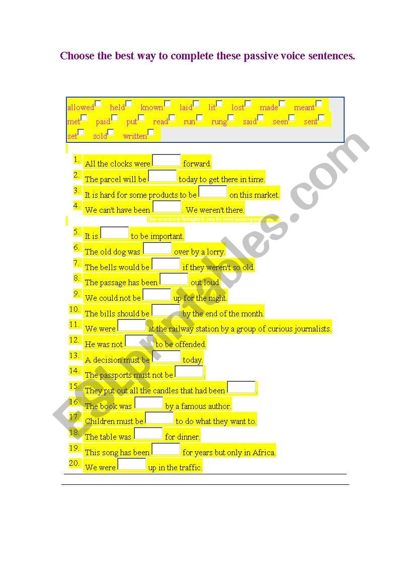 passive voice  worksheet