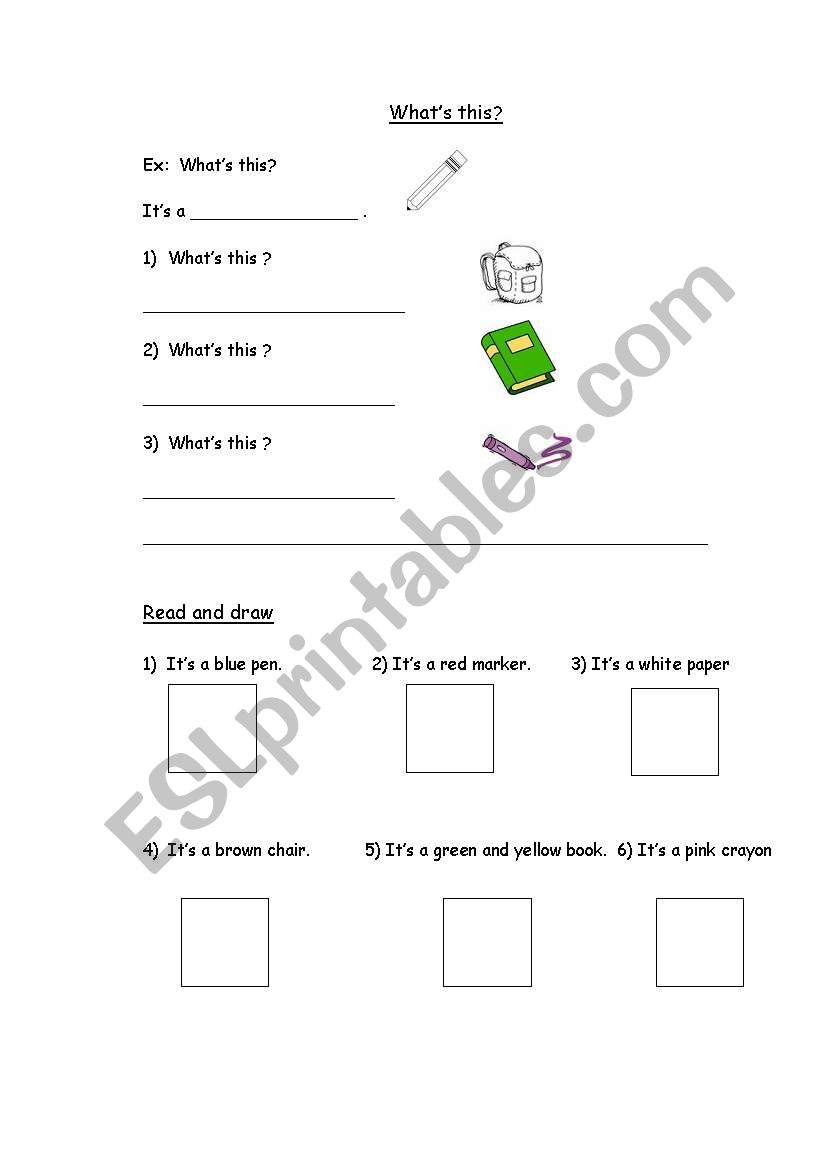 school objects worksheet