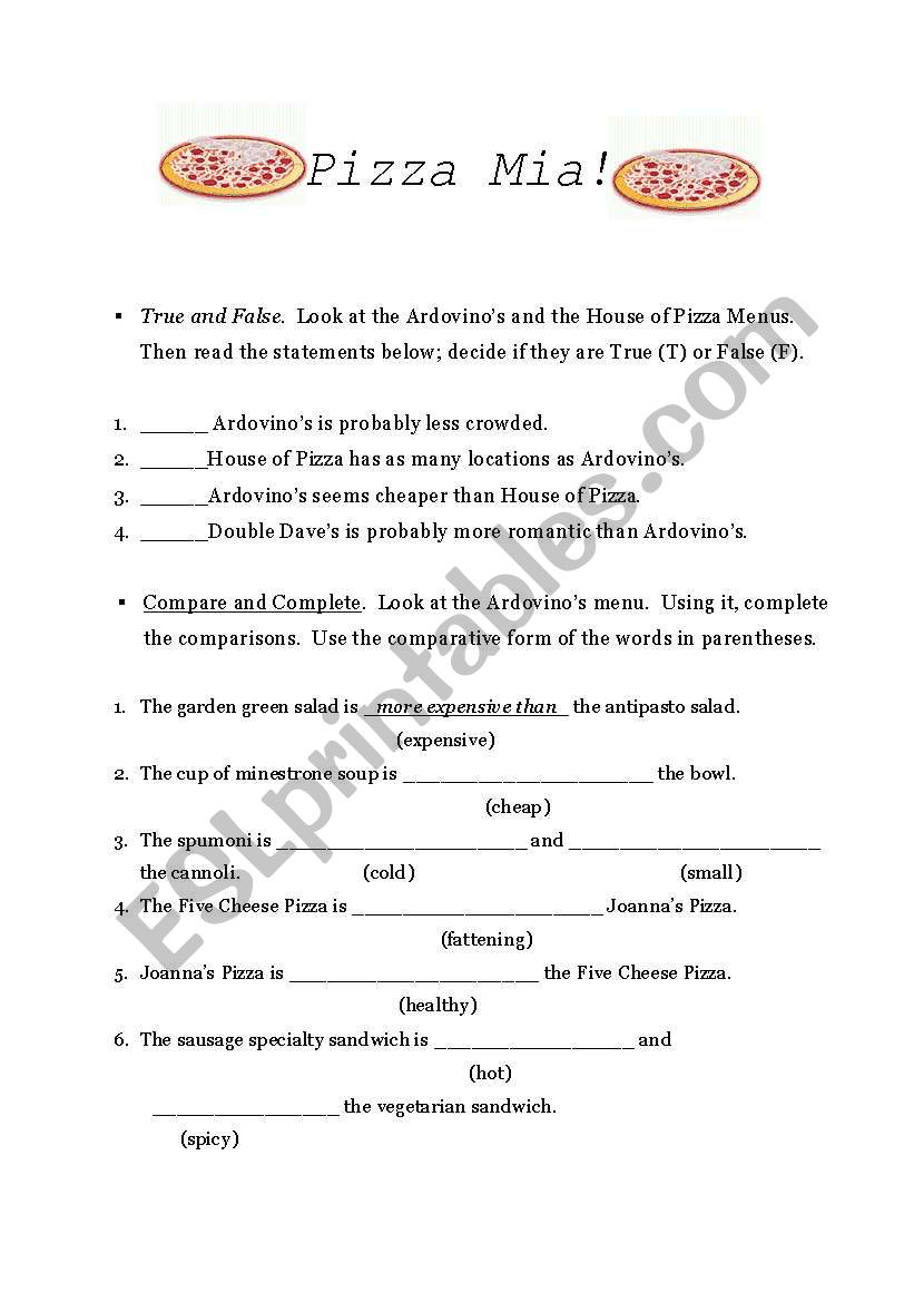 Pizza Mia!  Comparative Adjectives