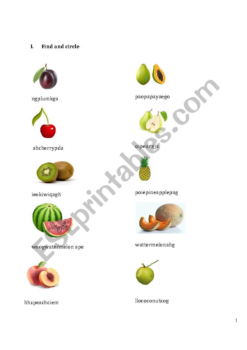 fruits ws worksheet