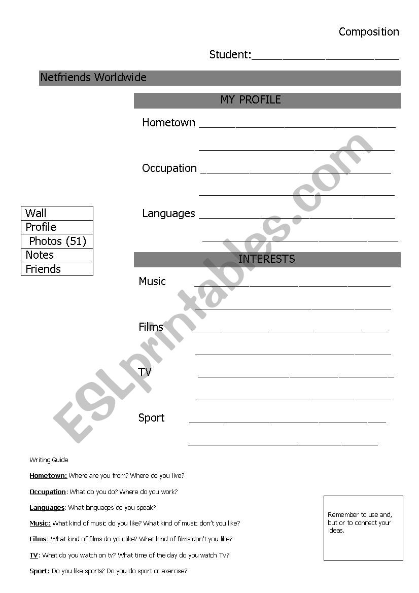 Internet Profile worksheet