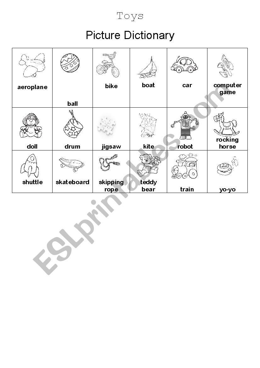 Toys Picture Dictionary worksheet