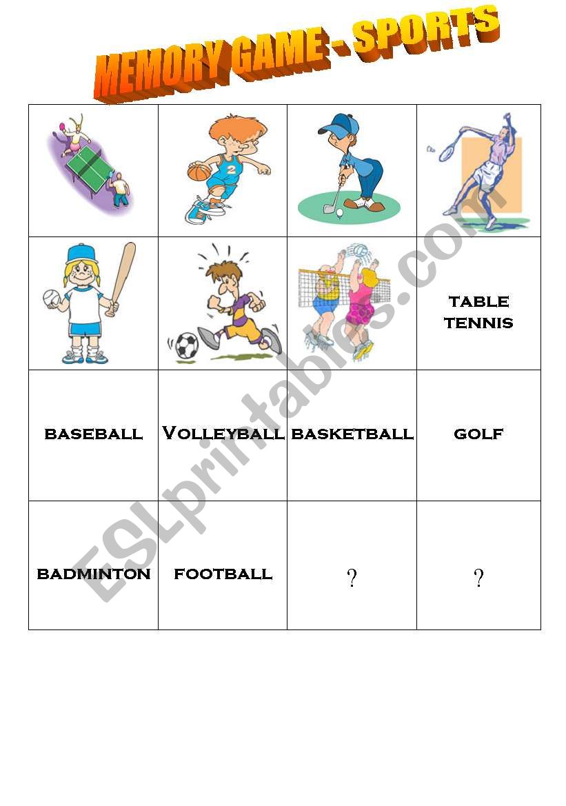 MEMORY GAME - SPORTS worksheet