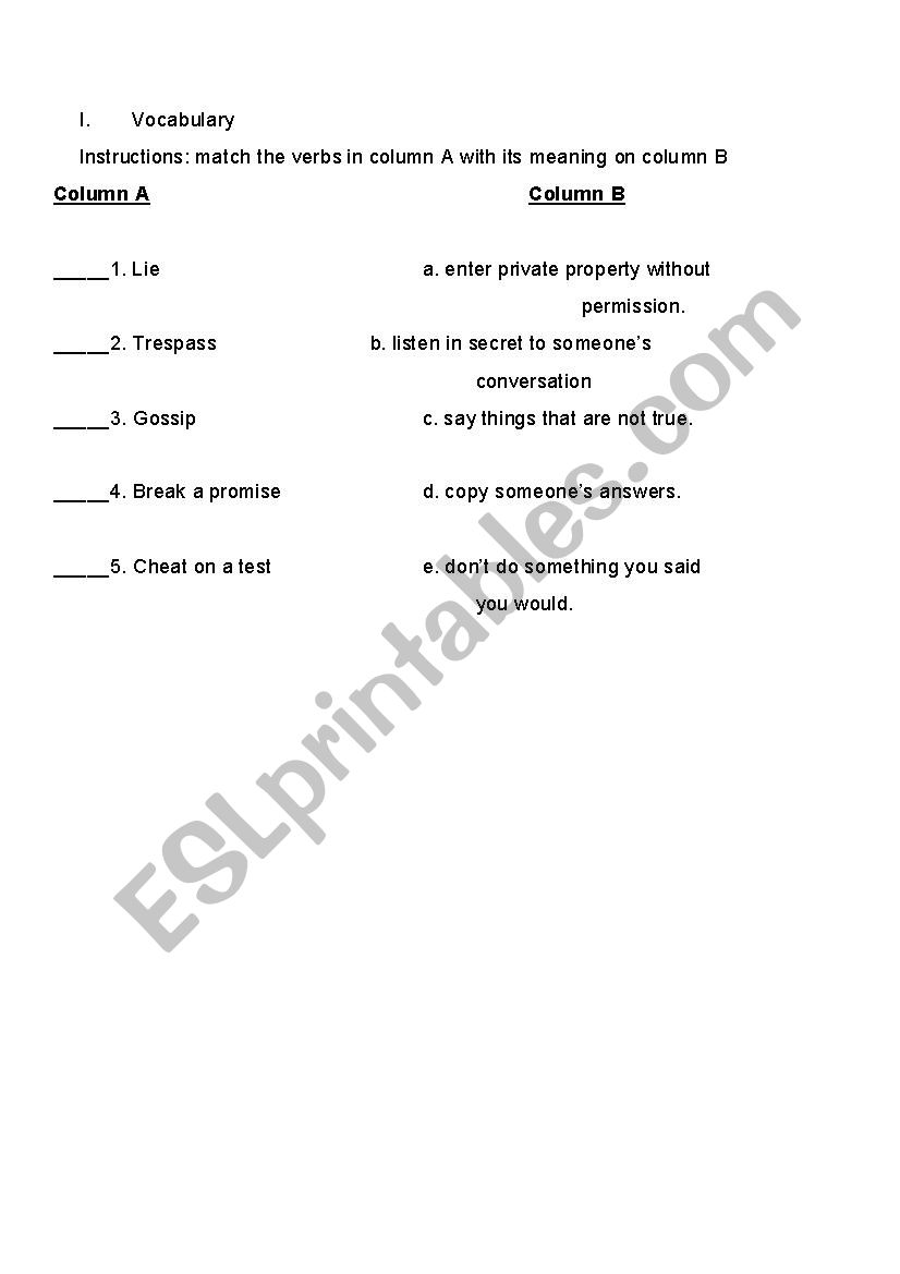 vocabulary worksheet