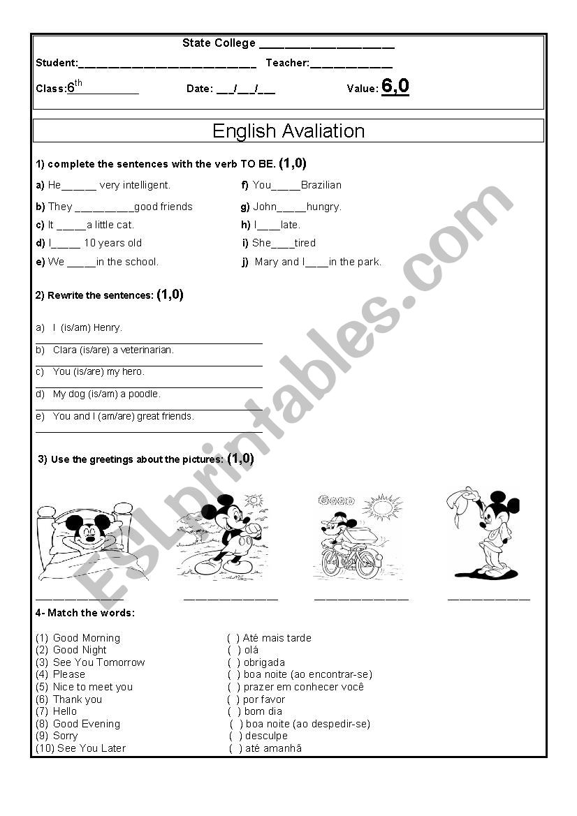 Verb To Be and Greetings worksheet