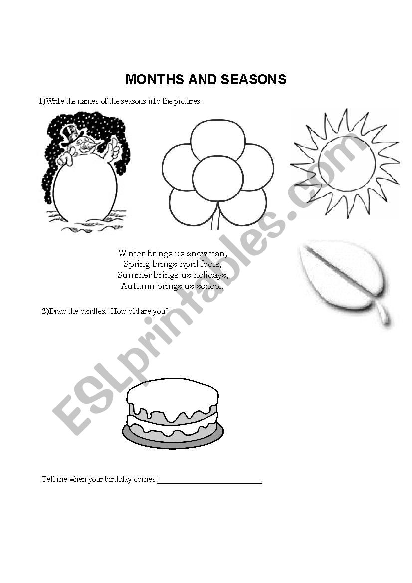 Months and Seasons worksheet