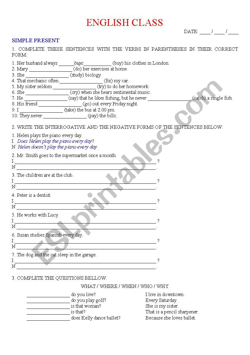 Simple Present worksheet