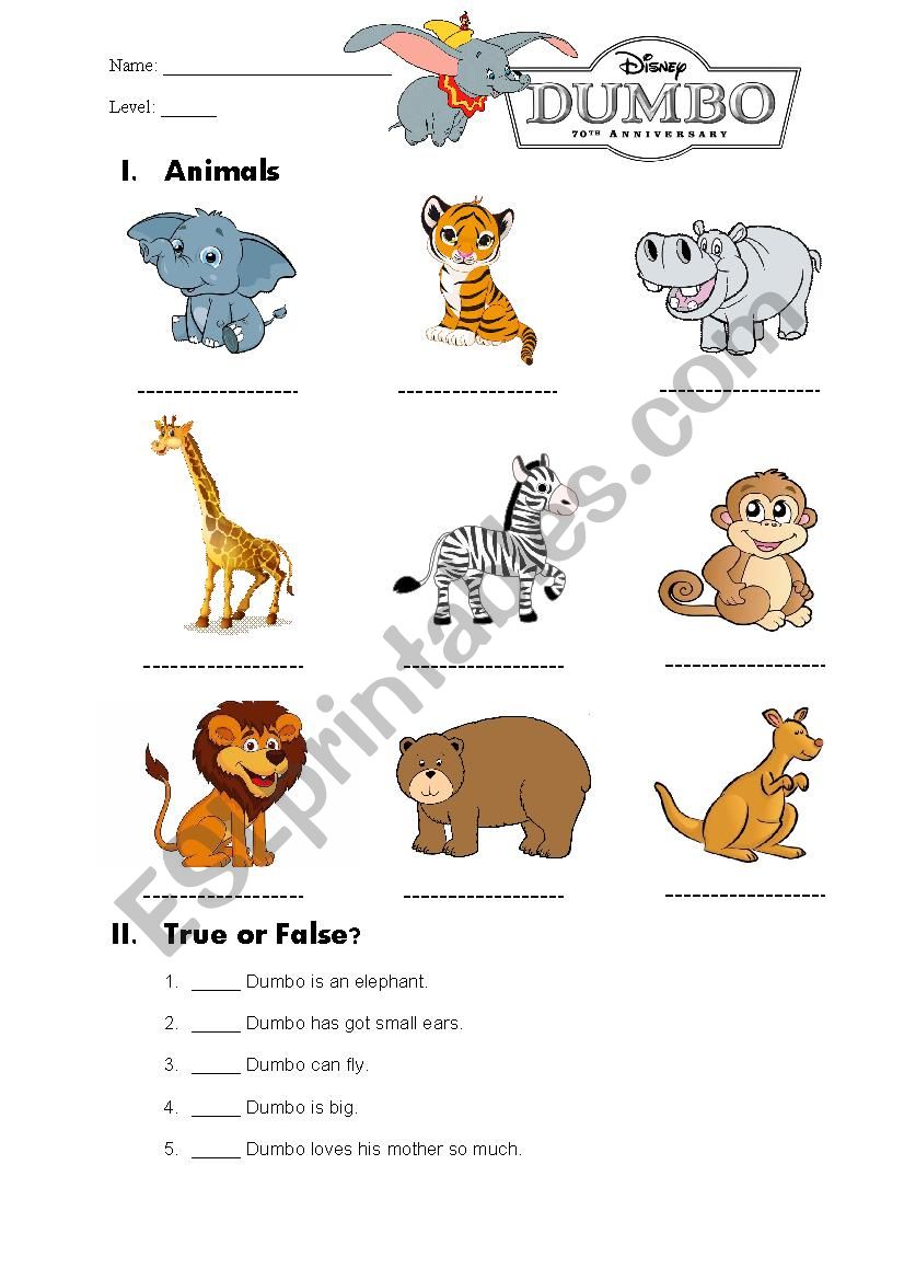 Dumbo Movie animals Worksheet worksheet