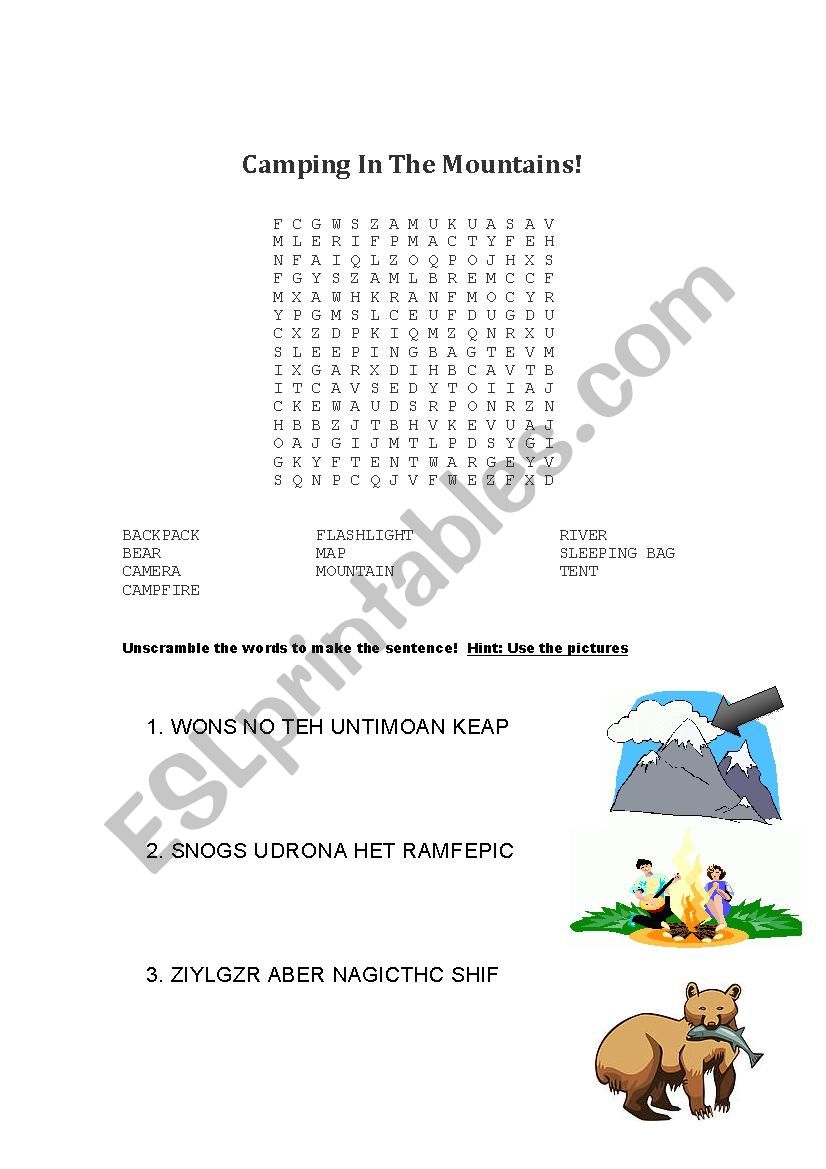 Camping In The Mountains Worksheet