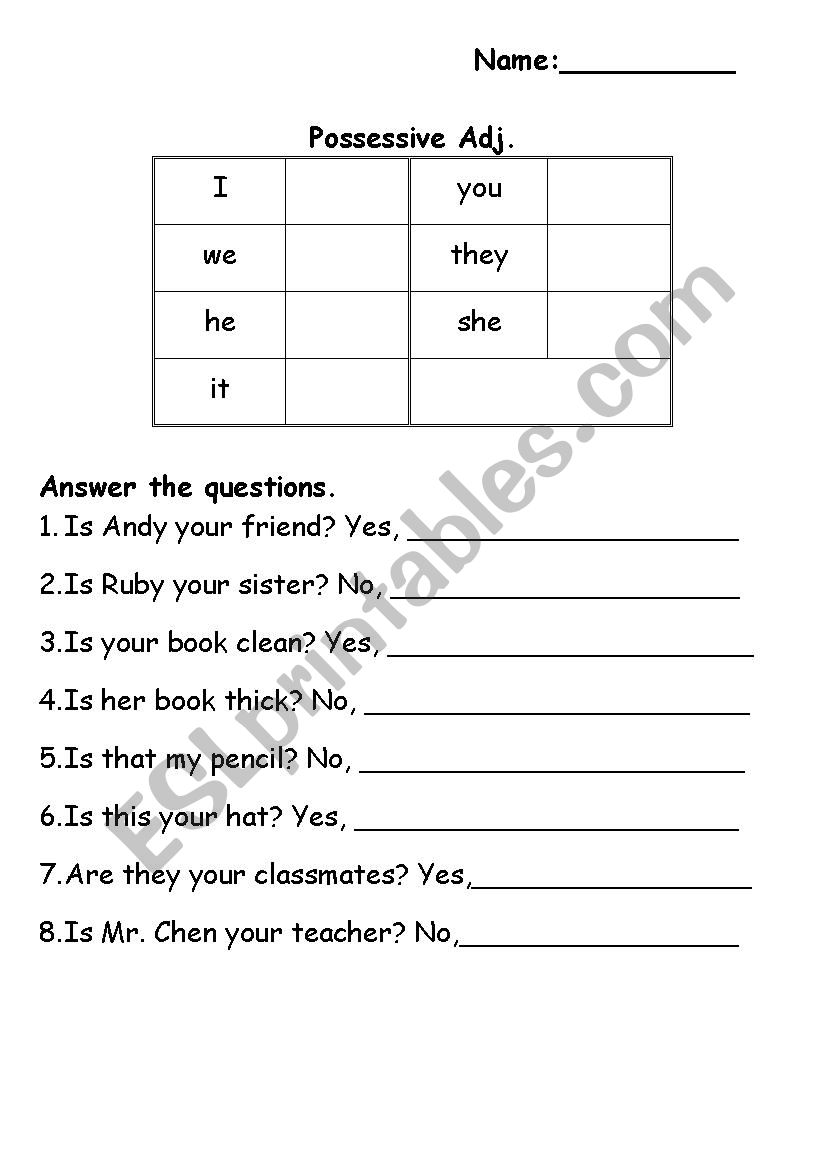 possessive worksheet