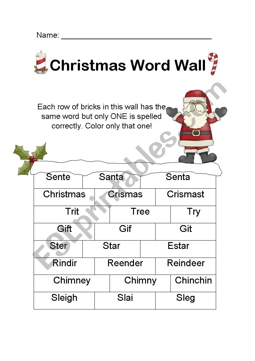 Christmas Word Wall Color activity