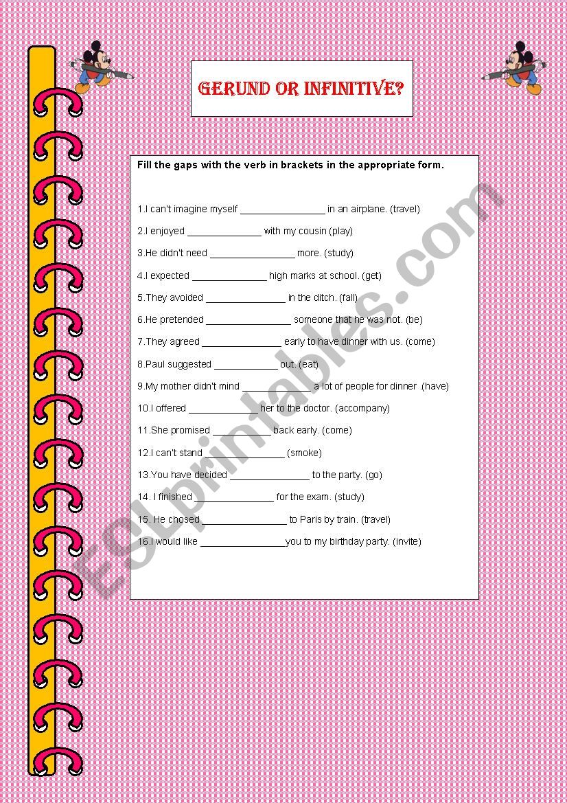 Gerund or infinitive? worksheet