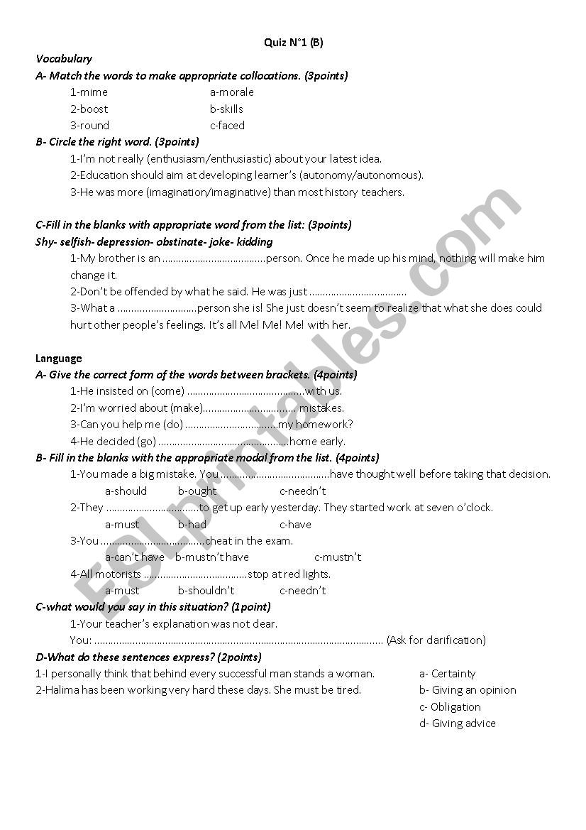 Laguage test (unit1&2) worksheet