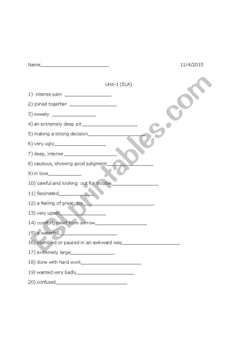 ELA WORDS worksheet