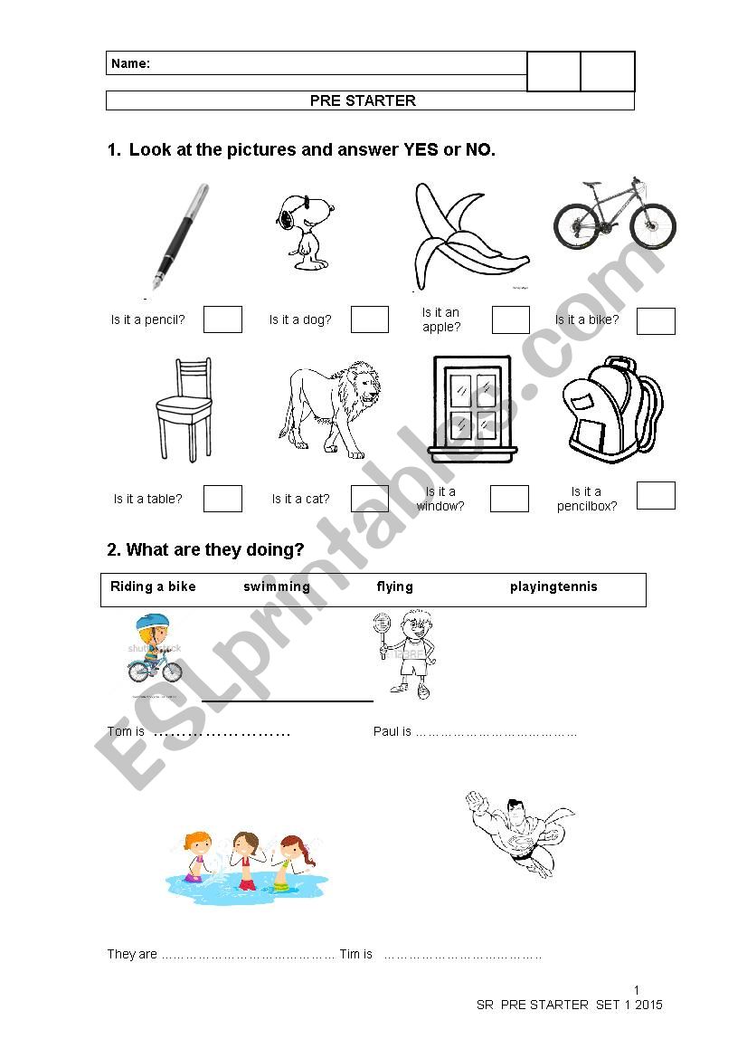 Test Pre Starter worksheet