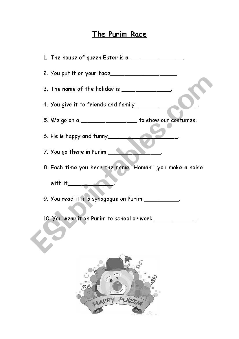 The Purim Race worksheet