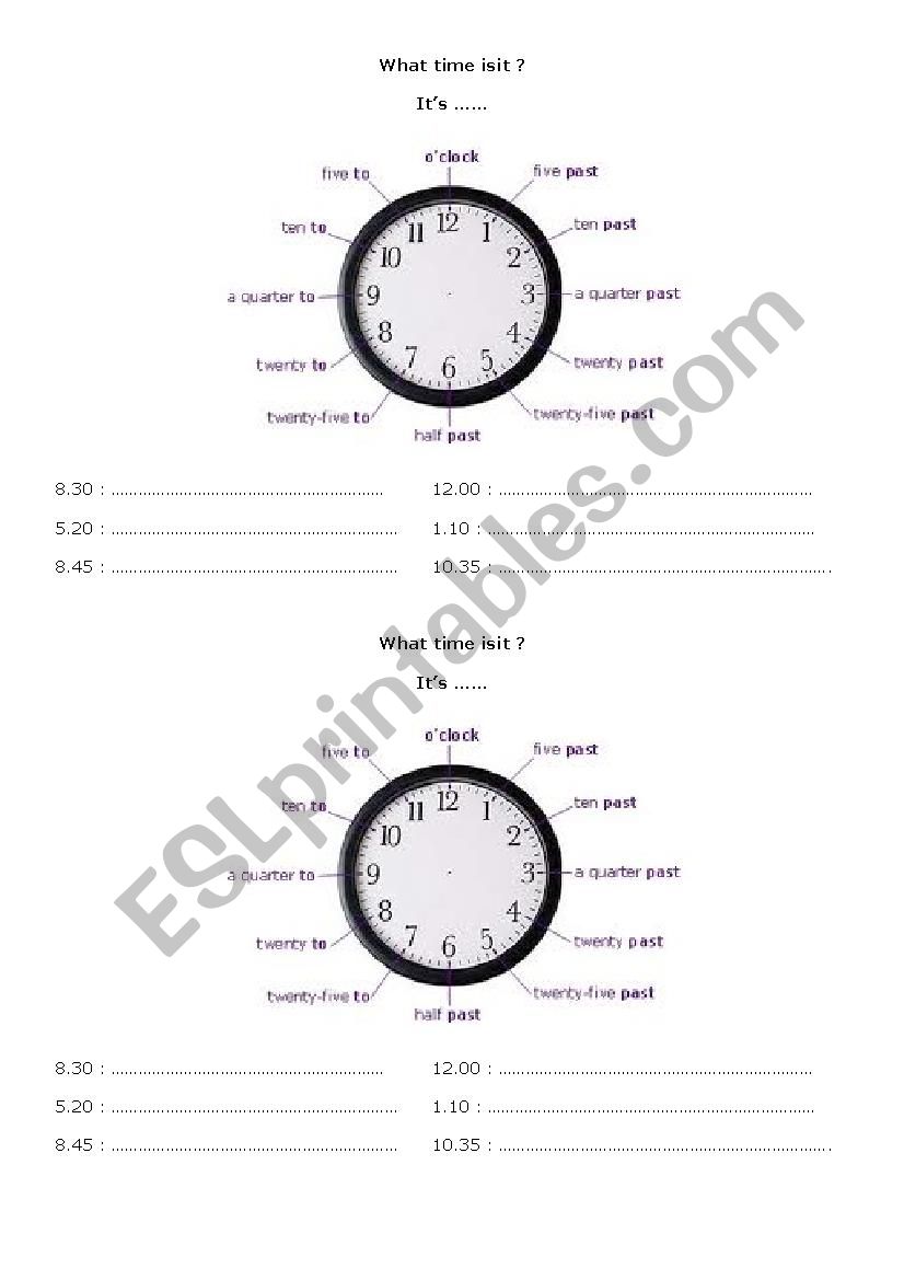 What time is it? worksheet