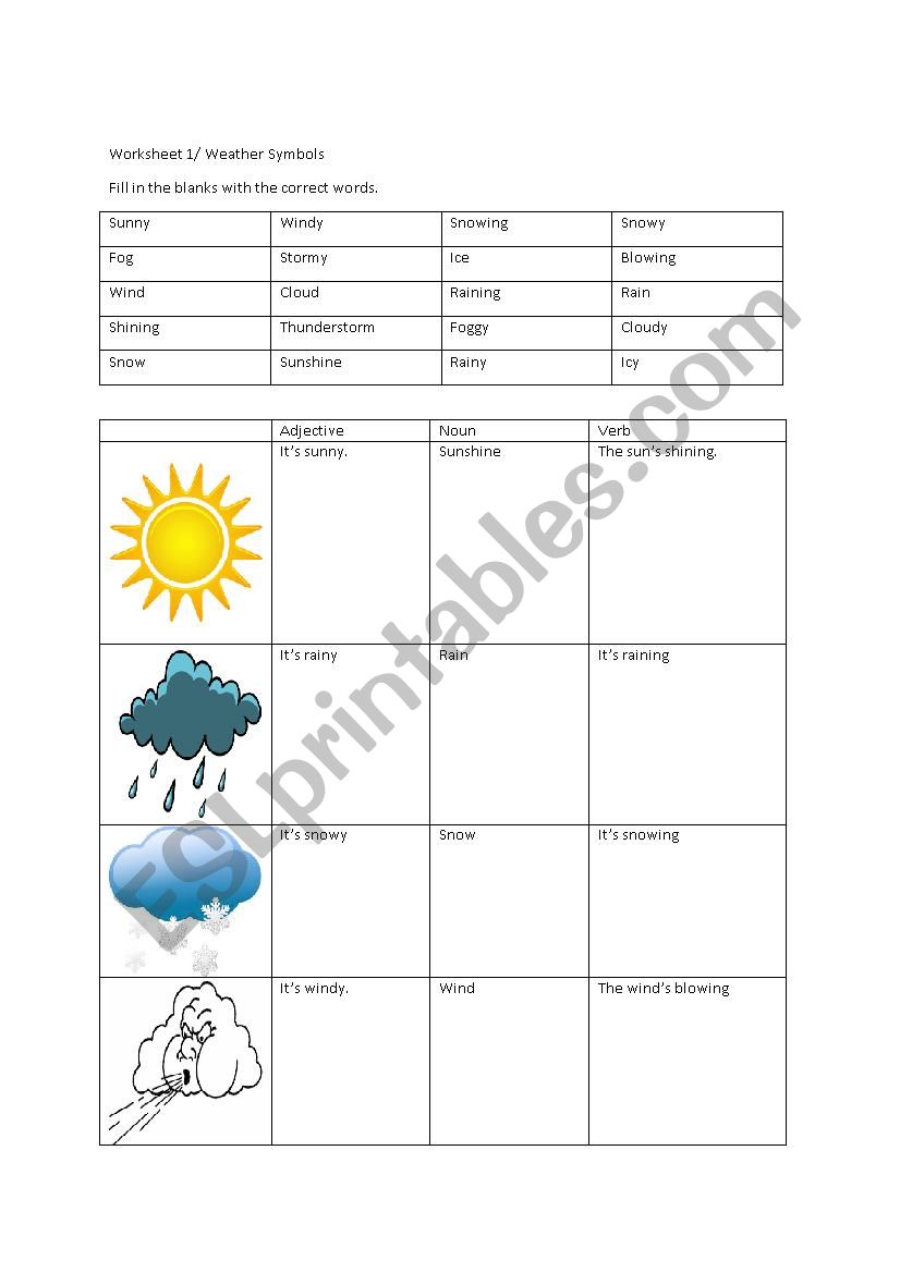 Weather Worksheet - ESL worksheet by sunwolf71